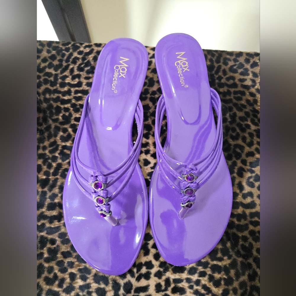PURPLE PATENT LEATHER WEDGE SANDALS SHOES SIZE 11